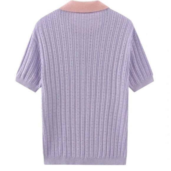 Saylient Organic Cotton Short Sleeve Sweater Rainbow Neckline Small - Picture 2 of 6